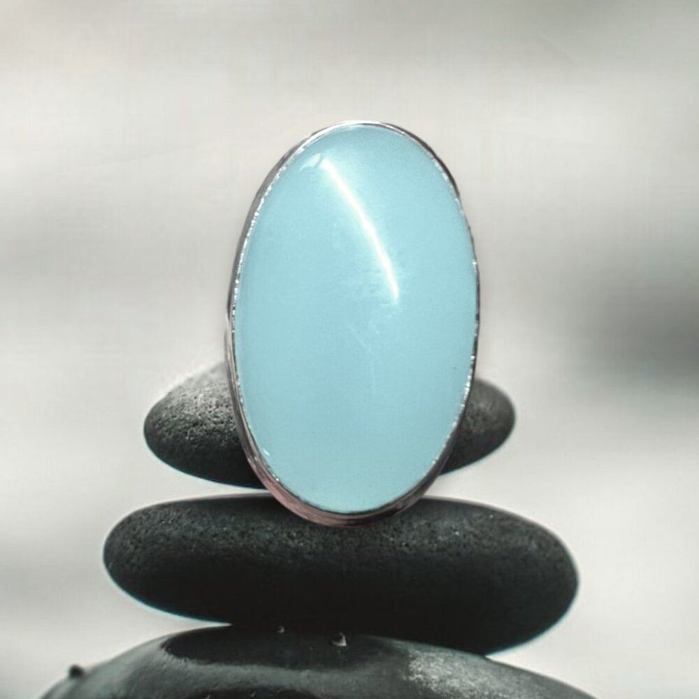 Aqua chalcedony statement ring 925 silver size 7.5 size 8